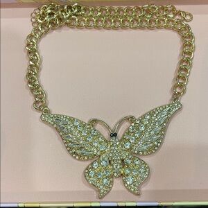 Large Gold Crystal Butterfly Statement Necklace -